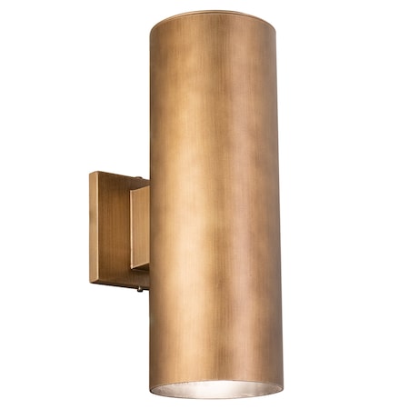 Vaxcel Chiasso 14.25-in H Warm Brass Outdoor Mid Century Modern 2 Light Outdoor Cylinder Wall Sconce, Up-Down Lighting T0588
